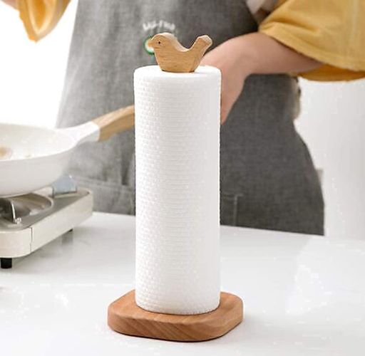 キッチンペーパーホルダーペーパースタンド木製ロール紙縦置き和風小鳥かわいい滑り止めリッピングキッ..