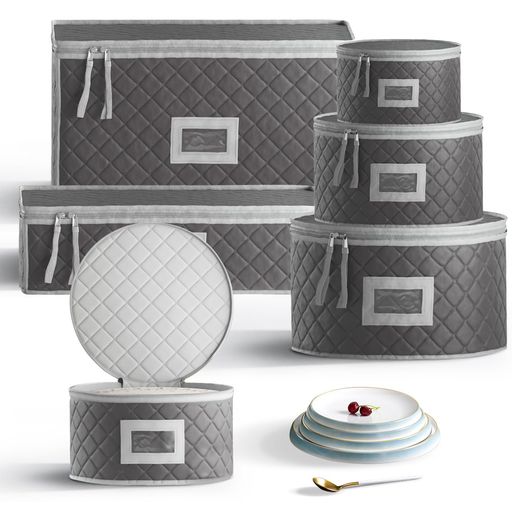 食器収納コンテナ6個セット、キルティッド食器&グラスウェアセット収納、ダブルジッパー付きのプレートオーガナイザー、食器、カップ、マグカップ、グラスウェア用の引越しボックス-…