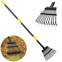 LeafRakeforGardeningAdjustableMetalGardenRakeforLeavesLongHandle75-180cm11Tines20cmwideSmallLawn
