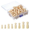 PATIKIL3セットの木製ペグ人形150個の木製ペグ人形未塗装のボディ自然木製フィギュア絵画DIY手芸アート落書き