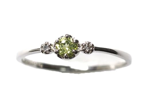[キャンディ]K10WGペリドット&ダイヤモンドツイン0.016ctリング日本サイズ15号