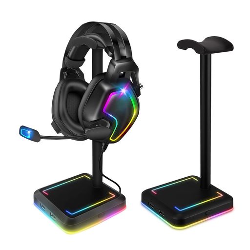 KITHOUSERGBカラー付きヘッドホンスタンド充電可能2つのUSB入力ポート付きヘッドセットスタンド組み立て安定性多機能ヘッドホンハンガー KITHOUSERGBカラー付きヘッドホンスタンド充電可能2つのUSB入力ポート付きヘッドセットスタンド組み立て安定性多機能ヘッドホンハンガー