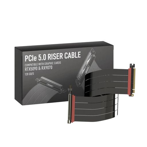 LINKUP - AVA5アーマーPCIE 5.0 ライザーケーブル | RTX5090 RX9070 GPUに対応 | x16 128GB/s速度 | PCIe 4.0 & WRX80/WRX90Eと互換性あり | 左角 ブラック 60cm(全長