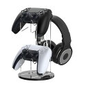 MoKoコントローラースタンドps5PS4コントローラー/ヘッドホン収納ラックアクリル製ヘッドホンホルダーゲームコントローラースタンド卓上置き式滑り止め半透明ブラックベース充電穴付き…