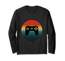 レトロビデオゲームサンセットヴィンテージゲーマーサンコントローラー長袖Tシャツ