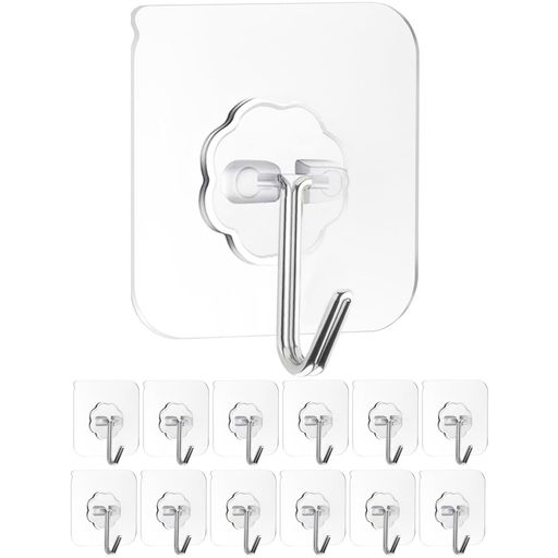 FUYUERO壁掛けフック頑丈な粘着フック12個耐荷重10KGパック防水・防油透明でシームレス7x7cm、丈夫浴室..