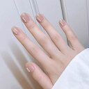 24枚セットネイルチップヌーディーカラーネイル清楚な3Dパールネイル結婚式、パーティー、二次会などに