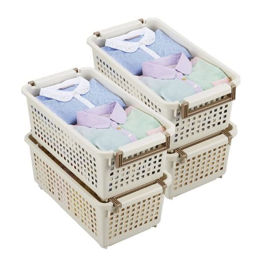 ILCiLCハンディーバスケットスリムキャスター付き4台セットスタッキング可アイボリー