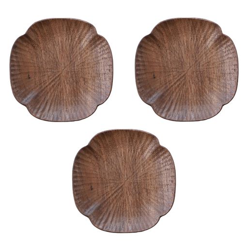 Pedoleco木製コースター3枚セット黒グルミ四ツ葉のクローバーの形手作りおしゃれな茶托デザート皿厚め..