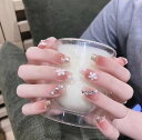 手作り金箔ネイルチップミディアムロングつけ爪花付け爪人気かわいいシンプルおしゃれファッション24枚入和風花嫁ネイル光沢つけ爪結婚式ネイルチップさまざまな爪のサイズに適して…