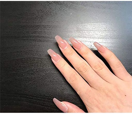 欧米でなネイルチップ長さ偽の爪ピンクシアー透け感ネイルヌーディーカラーネイルチップ