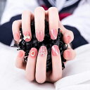 24枚入りネイルチップ3D蝶结び飾りちゅるんとピンクのゆきだるまネイル