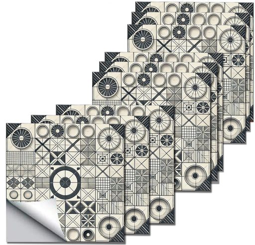 モザイク柄タイルステッカー20枚セット10x10cm水まわりOK耐熱タイプ全6種カット済み装飾シート(単色の..