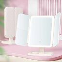 Browgrow女優ミラー卓上鏡三面鏡LEDライト付き化粧鏡卓上ミラー折りたたみ3光色切替2/3倍拡大鏡触る明るさの調光角度調整可能90°/180°回転タイプC充電(レザーパターン)