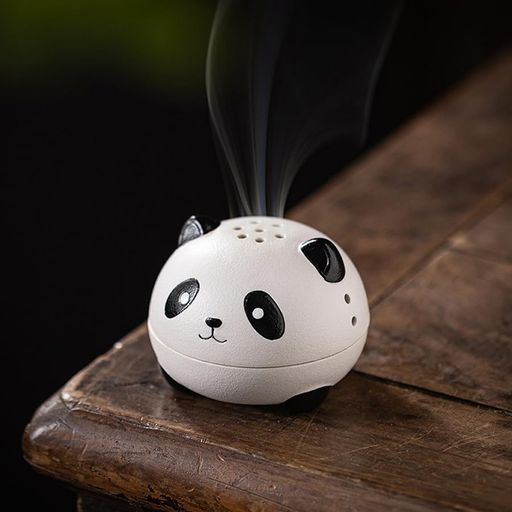 お香立て線香立て香炉オシャレ可愛いパンダ蓋付き陶器磁器インテリア置物真鍮製お香たて付き渦巻きコー..