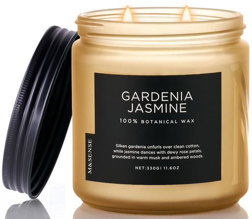 M&SENSEアロマキャンドルキャンドル大型330g燃焼時間70時間2本の芯ガーデニアジャスミンの香りソイワッ..