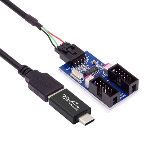 NFHKUSB3.1オスType-CUSB-CからUSB2.0Type-Aオス1対2メスマザーボード9pin10pinHeaderHUBアダプタポー..