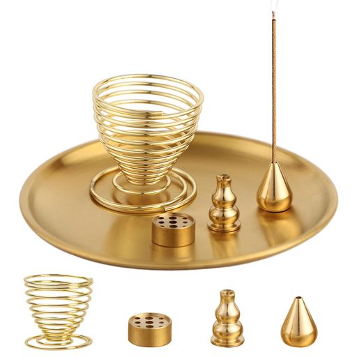 5イン1香炉パロサント受け皿セージ皿お香ホルダーお香スティックコイルインセンスコーン用真鍮色アッシ..