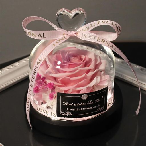 プリザーブドフラワーバラLEDライト付きガラスドーム1輪ローズ贈り物手作りフラワーギフトバラプレゼン..