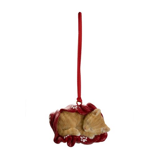 ウービア毛布にくるまる茶トラ猫オーナメント6.3x4.5x4.5cm人形フィギュア置き物アニマル動物ガーデン装飾ネコクリスマスツリー飾りサンタH22404-1