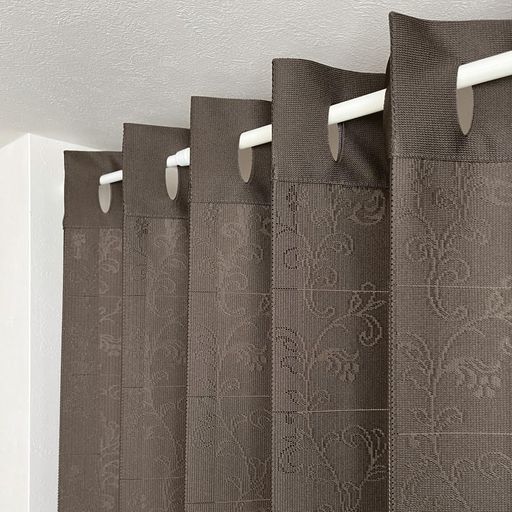日本製パタパタアコーディオンカーテン帝人フロンティアエコリエ使用つる草花柄アラベスク遮熱断熱保温長さの調整可能巾100cmx丈200cmブラウン
