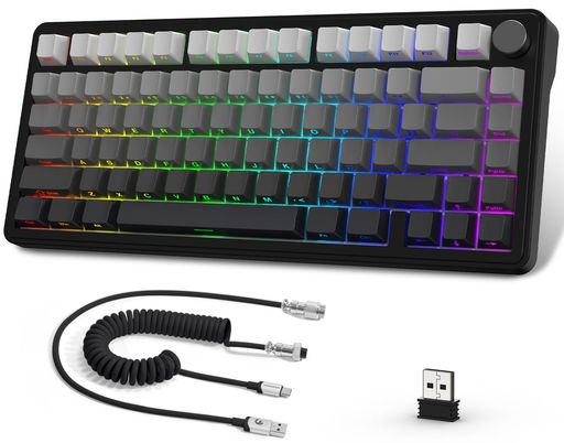 ATTACK SHARK X85メカニカルキーボード、ノブ付き75%ワイヤレスゲームキーボード、PBT側プリントキーキャップ、BT 5.1/2.4 Ghz/USB-C有線、ホットスワップ、リニアスイッチ、RGB、NKRO、PC、MAC( ブラ…