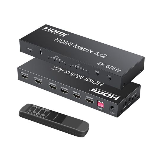 HDMI 2.0 マトリックス 4入力2出力 UHD4K@60Hz 手動切替 音声分離(SPDIF 光・3.5mmステレオ音声出力) 異なる解像度出…