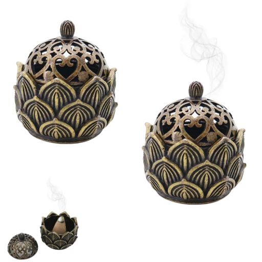 蓮の花のお香ホルダー、ミニ真鍮のお香コーンホルダー、コーンインセンスバーナークローズドデスクトッ..