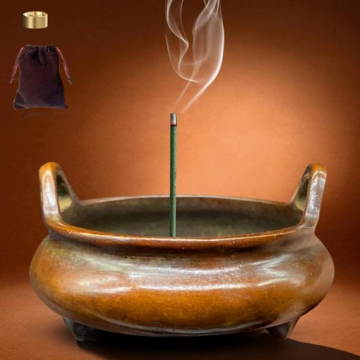 アンティークな銅合金製の香炉/香立ては、仏壇、茶道、瞑想に最適です。ミニマルなフォルムは、アロマ..