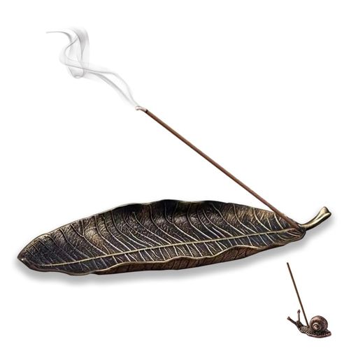 TUMETINSS線香立てお香立てお香たて仏壇用皿香皿多機能茶道書斎喫茶店(木の葉タイプ)(ラージ)(ブロンズ..