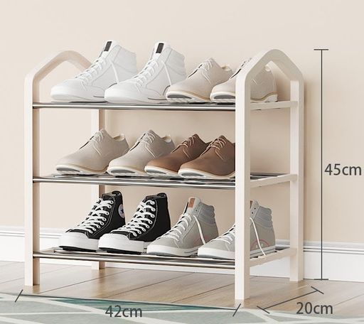 シューズラック大量組み立て式靴下駄箱省スペースシューズボックススリム玄関収納靴入れ棚3段靴箱靴収納下駄箱段ボールストッカー玄関廊下鉄パイプ幅42*奥行20*高さ45CM(ベージュ)