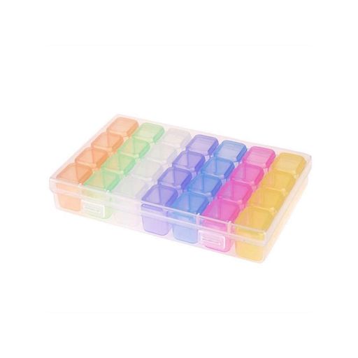 Emumuビーズケース28格仕切り2*2*2.5cmネイルパーツ入れジュエリー収納用プラスチック透明ボックス蓋付き17*11*2.7cm