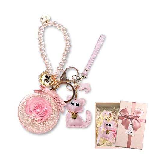 プリザーブドフラワーキーホルダーレディースキーホルダーアップグレードペンダントねこHappybirthday..