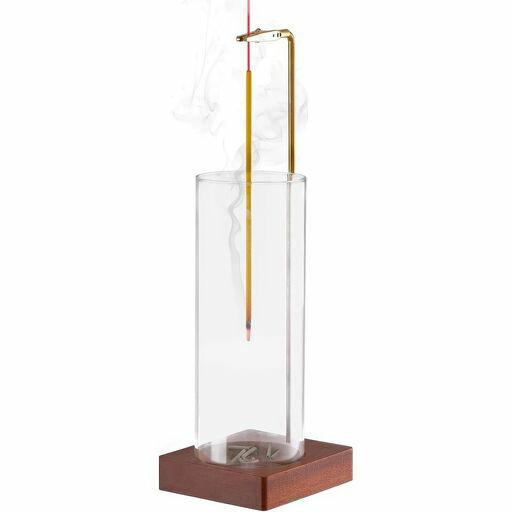 ガラス製アッシュキャッチャーと木製ベース付きのモダンなハンギングインセンスバーナー-ユニークな逆..