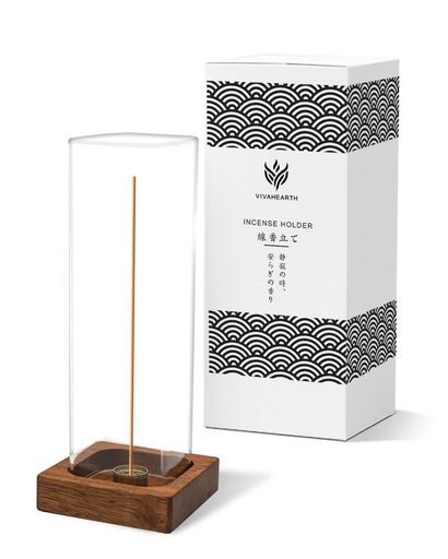 VIVAHEARTHお香立て灰がこぼれない線香立てオシャレガラス真鍮天然木ベースシンプルインテリア香炉玄関..