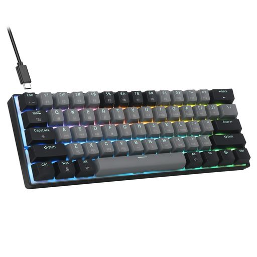 HUO JI 60% メカニカルキーボード 静音 赤軸 有線 テンキーレス ホットスワップ RG...