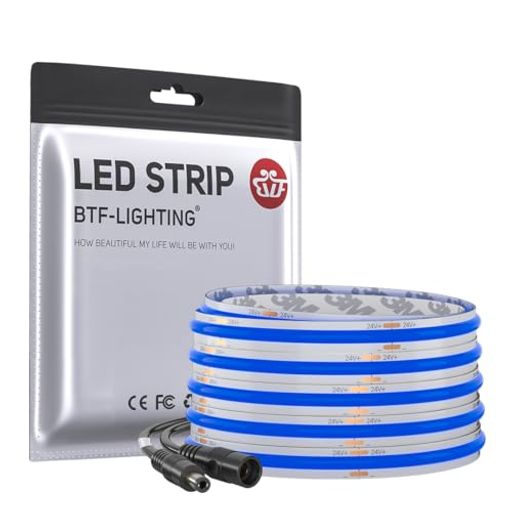 BTF-LIGHTING COB FCOB LEDテープライト 高密度 5M 480LEDs/m 青色 ブルー 8mm DC2...