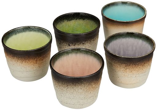 うつわ魯庵美濃焼山作窯「カラフル五彩」食器セットそば猪口小鉢カップコップ約240ml5個セット5色茶黒..