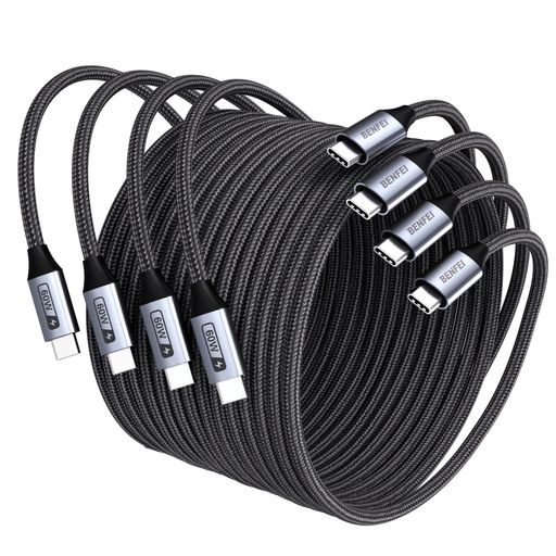 「BENFEIUSB-Cケーブル60W高速充電4本セット(1Mx2+2Mx2ブラック)高い耐久性を実現するナイロン編組!iPhone16/15/Pro/Plus/ProMax、iPadMini、MacBook、Galaxy