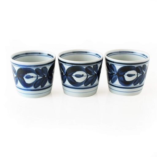 CtoCJAPANSelect一人暮らし食器そばちょこ廻り花3個組ブルーφ8cmxH6.5cm170cc日本製