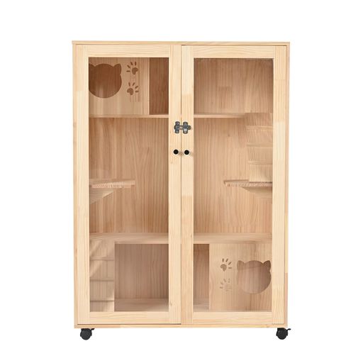 OSJ猫ケージキャットケージキャットハウスペットケージ3段木製フレーム広々大型猫ゲージキャスター付き..