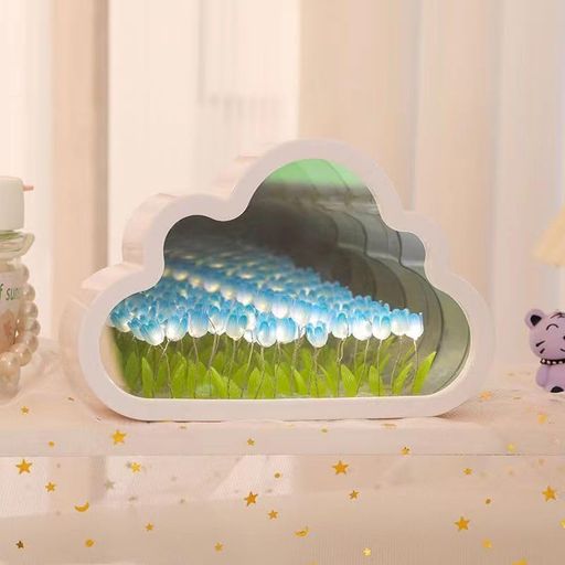 チューリップナイトライト|DIY2in1ハイシミュレーションチューリップミラーデスクランプ|ミラークラウド|DIY装飾ミラーデスクランプ|DIYデスクトップ装飾品、LEDベッドサイドランプ、寝室…