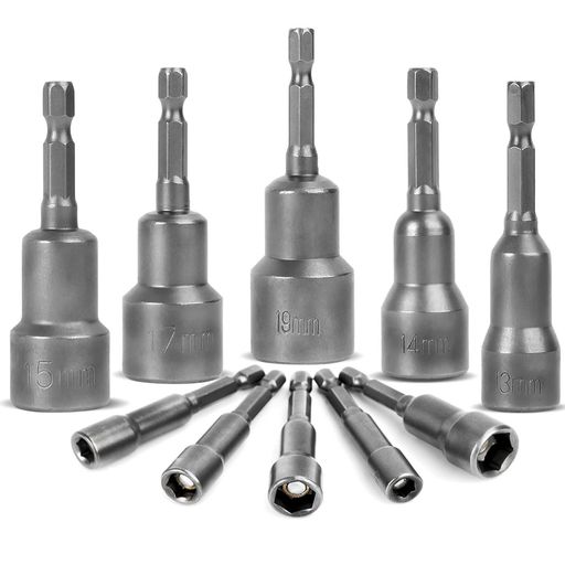 【セット内容】6mm、7mm、8mm、10mm、12mm、13mm、14mm、15mm、17mm、19mmの全10種類。さまざまなニーズに対応します。六角ナットドライバーの長さ:65mm。 【耐久素材】六角ハンドルドライブソケットセットは、熱処理されたクロムバナジウム鋼を使用しており、非常に高い硬度と優れた耐摩耗性を備えています。重作業にも耐えられるため、プロフェッショナルな用途にも最適です。 【使いやすさ】強力なマグネット付きナットセッタードライバーで、取り付けが簡単。ビットの脱落を防ぎます。素早く効率的な作業が可能です、滑りを最小限に抑えます。 【対応ドライバー】エアドライバー、電動ドライバー、エアドリル、電動ドリル、手動ドライバーなど、六角工具への取り付けに対応しています。 【幅広い用途】DIY木工、大工作業、機械や自動車部品の修理などに最適です。