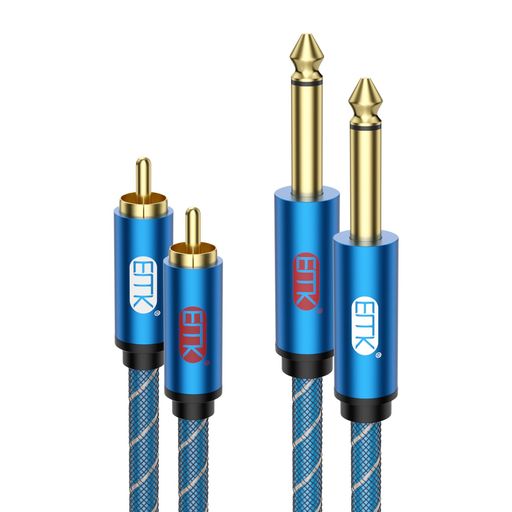 EMK 6.35mm rca 変換ケーブル 2RCA to 2x6.35mm モノラルケーブル TSステレオオーディオ赤白Y型分岐アダプターケーブル AVレシーバー、スピーカー、アンプ、ホームシアターシステム等に適用 (1M)