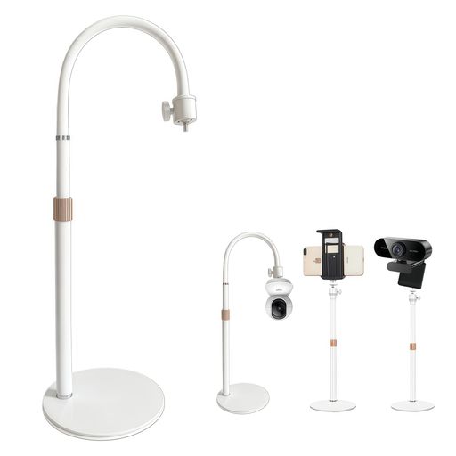 立体自在アングル:高さ(30-75cm) + FlexArm可撓ホース - 従来製品の限界を超えた3Dフレキシビリティ。30cmから最大75cmまでスムーズに伸縮するポールと、35cmの柔軟な可撓ホースを組み合わせることで、低い目線のペット監視から高い俯瞰での料理撮影まで、上下・前後・あらゆる方向の死角をなくし、画角を簡単に構築できます。 プロ仕様の安定性:重量級設計で揺るがない - 総重量約600g(内、台座約400g)の重量級低重心設計を採用。これは多くの卓上スタンドを大幅に上回る重さであり、可撓ホースを最大限に曲げても、あるいは軽い接触があっても転倒する心配がほとんどありません。重さ1.5kgまでの機器を固定します。 設置場所を選ばない、驚異の適応力 - 上記の重厚なベースにより、デスク、テーブル、キッチンカウンター、エアコンや棚の上など、家庭内のあらゆる安定した平らな面が設置場所に早変わり。狭いスペースや思わぬ場所でも安定した撮影・監視ポジションを確保できます。