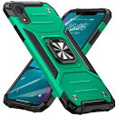 iPhoneXR用ケースリングPC+TPU米国軍事MIL標準取得衝撃吸収耐衝撃落下防止スタンド機能二重構造防塵薄型軽量一体型360度回転全面保護カバーアイフォン用ケース墨緑W-KM-13-05