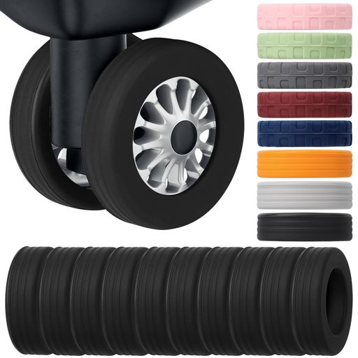 Svaldoキャスターカバー10個セットブラックシリコン製スーツケース用タイヤカバーホイールカバー48-55m..