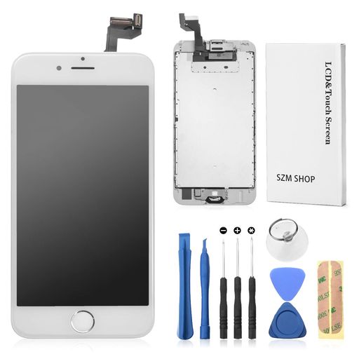 SZMIPHONE6Sタッチパネル修理交換用フロントパネルセットフロントガラスデジタイザLCD液晶パネルセット(スピーカー+フロントカメラ+ホームボタン付き)白