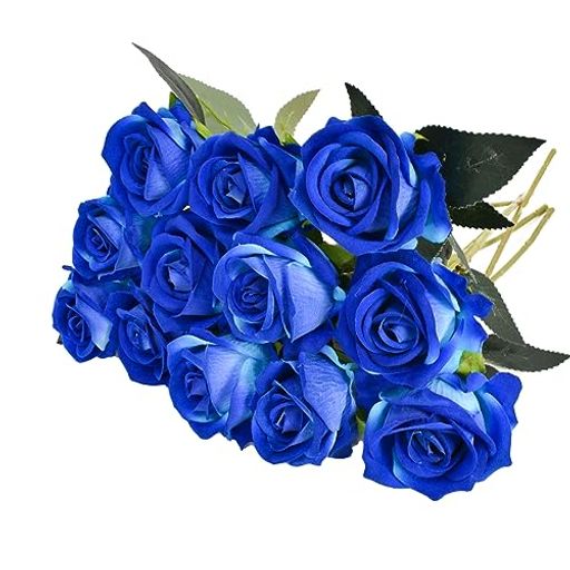 12個シルクフラワーリアルなバラブーケロングステムホームウェディングデコレーションパーティー用バラ..