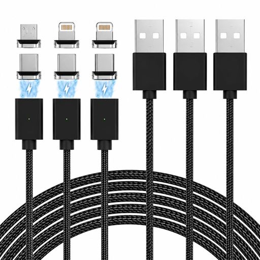 【3in1 マグネット充電ケーブル|1本で複数デバイス対応】本製品は Micro USB / Type-C / Lightning の3種類のマグネット端子に対応した充電ケーブルです。あらかじめ端子をデバイスに装着しておけば、充電時はケーブルを近づけるだけで自動的に吸着し、すぐに充電を開始できます。片手操作も可能で、日常使いに便利です。端子を差しっぱなしにすることで、防塵効果があり、抜き差しによる充電ポートの摩耗を抑え、デバイスの寿命を延ばします。 【最大3A急速充電 &amp; データ転送対応】アップグレード版マグネットケーブルは 最大3Aの急速充電 に対応し、充電効率を向上させ、待ち時間を短縮します。また、データ転送にも対応しており、写真・動画・音楽・各種ファイルの転送など、日常的な用途に幅広くお使いいただけます。※データ転送時は正しく接続されている必要があります。 【高品質素材で耐久性抜群】ケーブル部分には 高強度ナイロン編み素材 を採用し、柔軟性があり断線しにくく、絡まりにくい設計です。コネクタ部分は 航空機グレードのアルミ合金 を使用し、軽量で耐久性に優れ、デバイスをしっかり保護します。